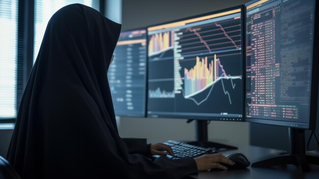 Woman in Hijab Sitting in Front of Computer Monitors