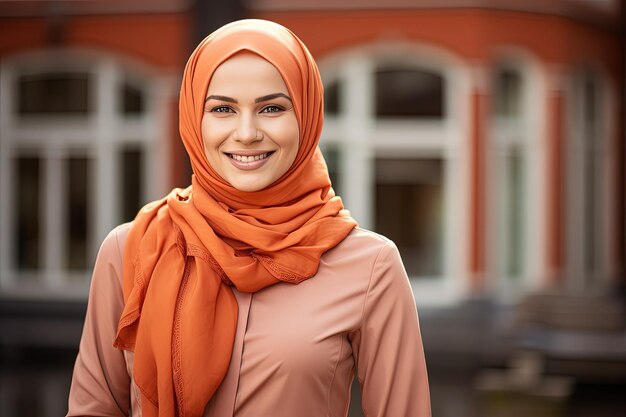 Foto una donna con l'hijab sorride alla telecamera