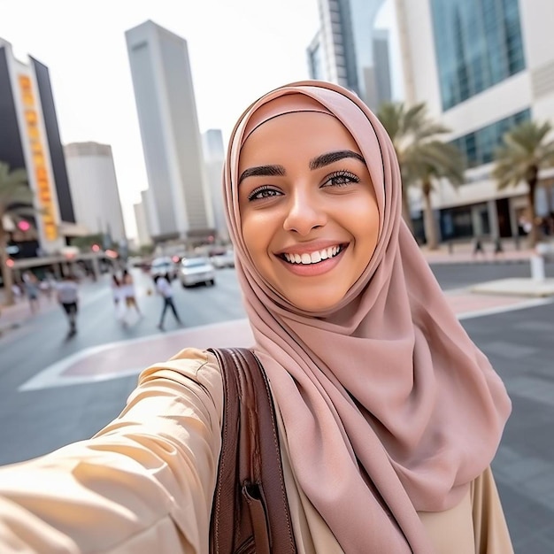 Photo a woman in a hijab taking a selfie