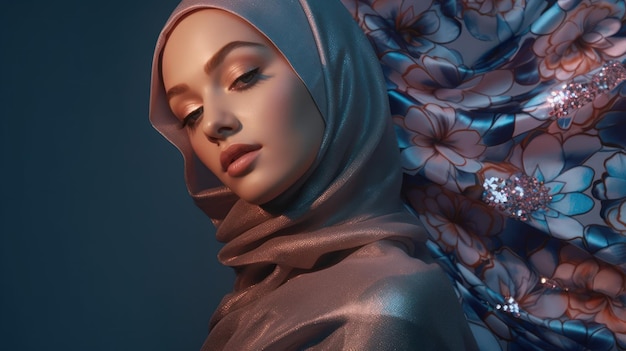 A woman in a hijab with flowers on her head