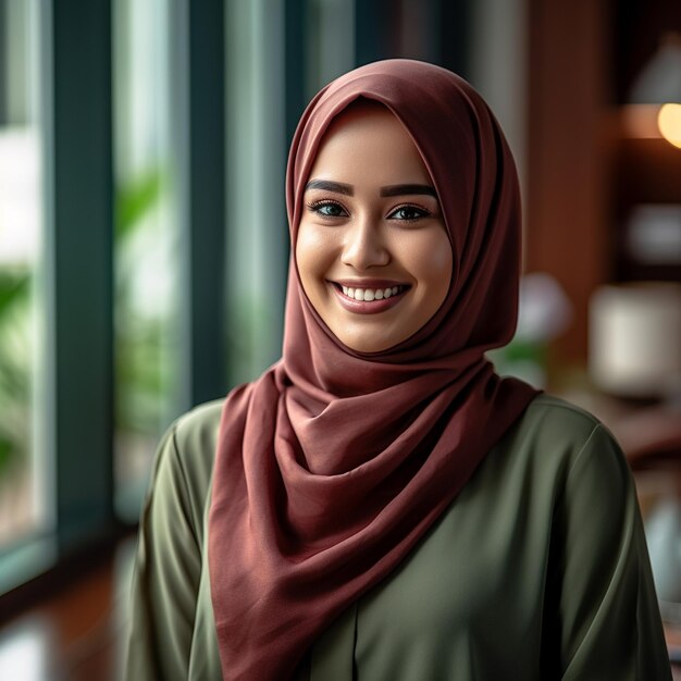 Photo a woman in a hijab with a smile on her face