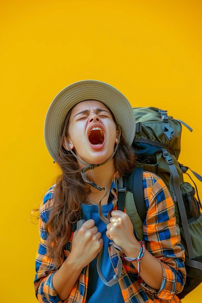 Woman Hiking With Hat Sunglasses and Backpack