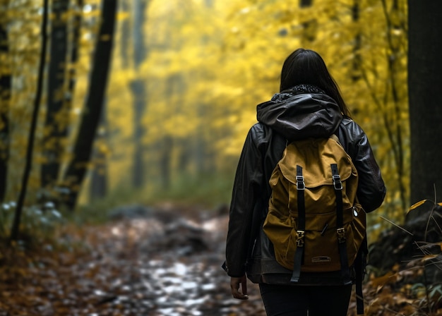 a woman hiking with her backpack