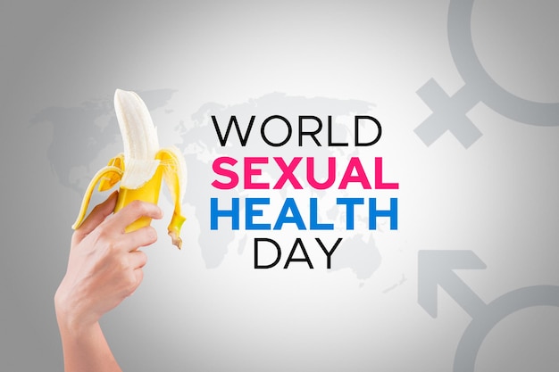 Woman hold banana with world sexual health day text