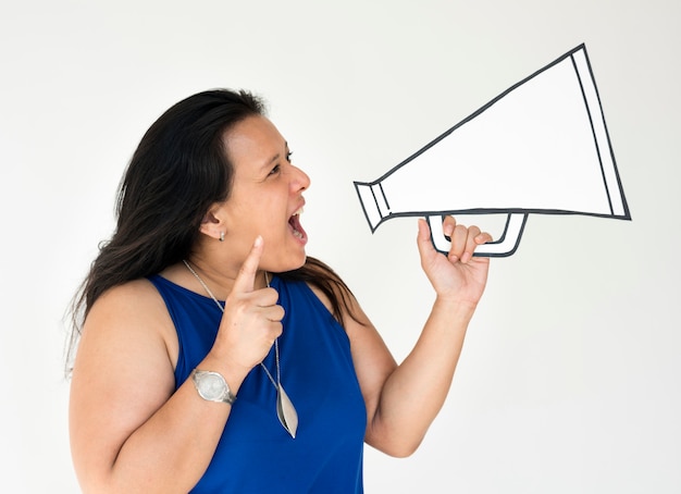 Woman Hold Megaphone Announcement Paper Craft