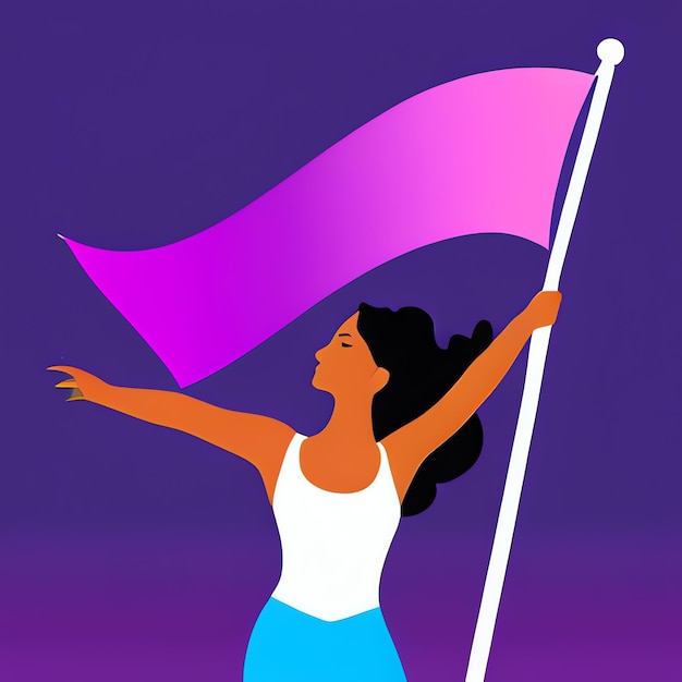 Фото Женщина с фиолетовым флагом день женщины вдохновляющие женщины