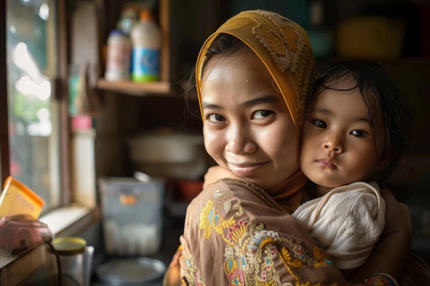 Photo woman holding baby in her arms