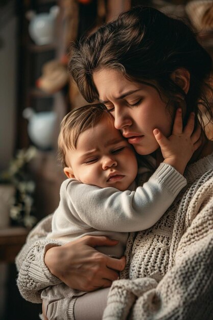 a woman holding a baby in her arms