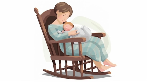 A woman holding a baby in a rocking chair.