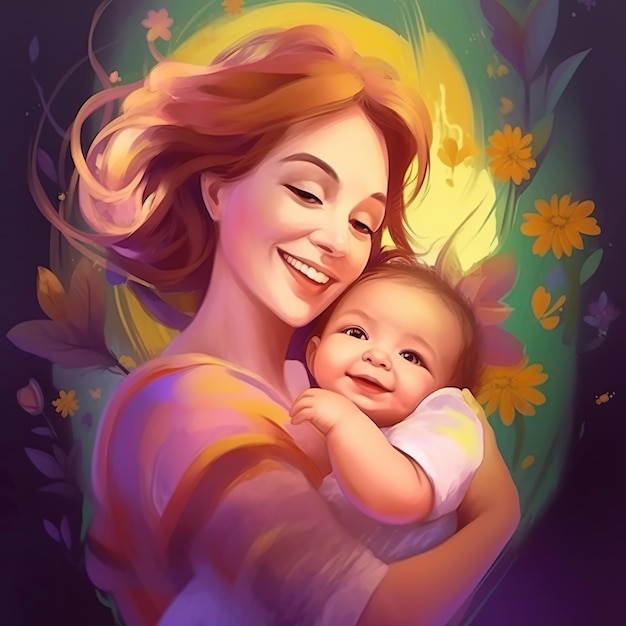 Photo a woman holding a baby and smiling.