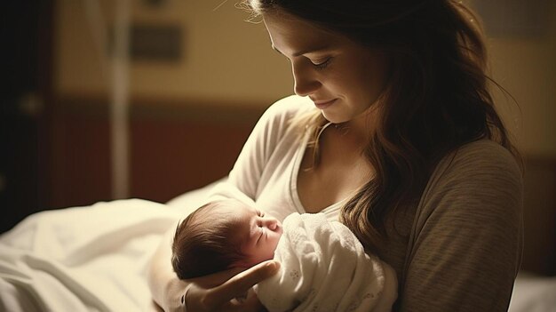 Photo a woman holding a baby with a baby on her arm