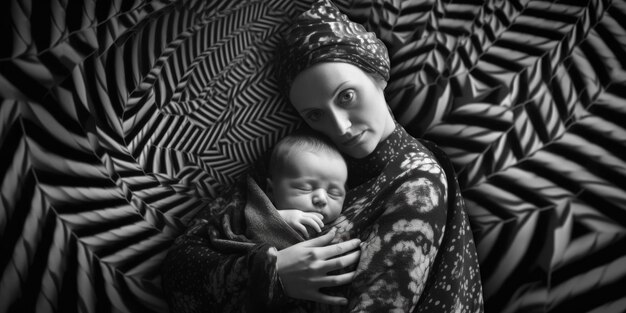 A woman holding a baby wrapped in a blanket generative ai image