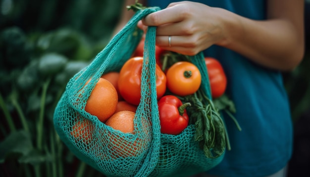 Photo a woman holding a bag of vegetables