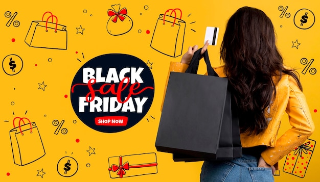 Woman holding black friday shopping bags