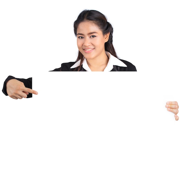 Woman holding blank billboard