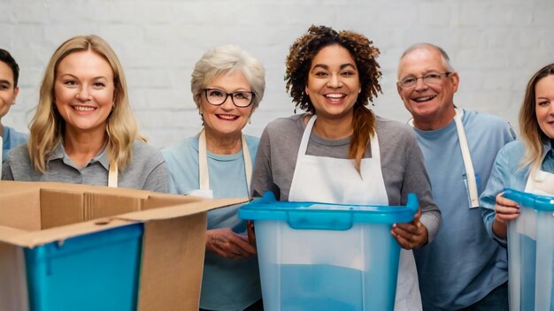 a woman holding a blue container with a blue container that says  shes holding it