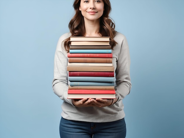 Photo woman holding books education relaxation