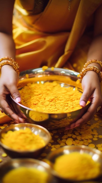 Photo a woman holding a bowl of food in her hands