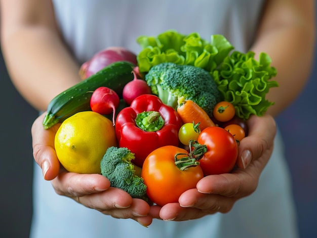 野菜の鉢を持った女性