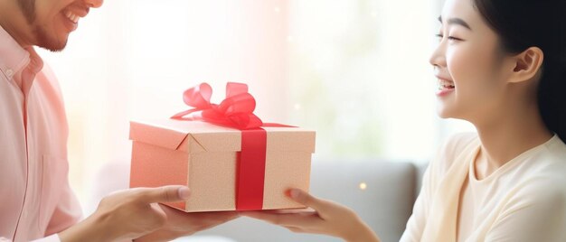 a woman holding a box that says  gift