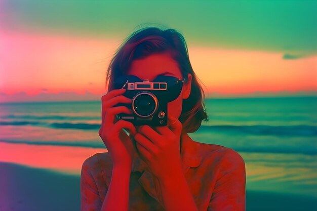 Photo a woman holding a camera