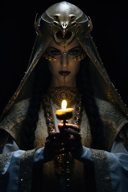 Photo a woman holding a candle in her hands with a candle in her hand