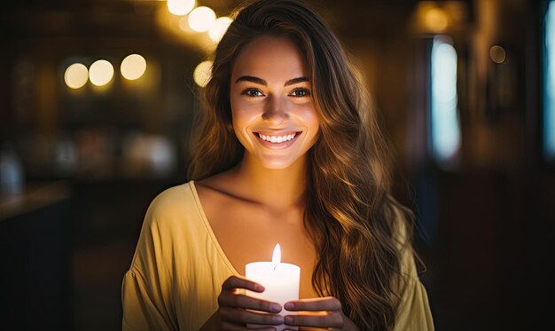 A woman holding a candle in her hands