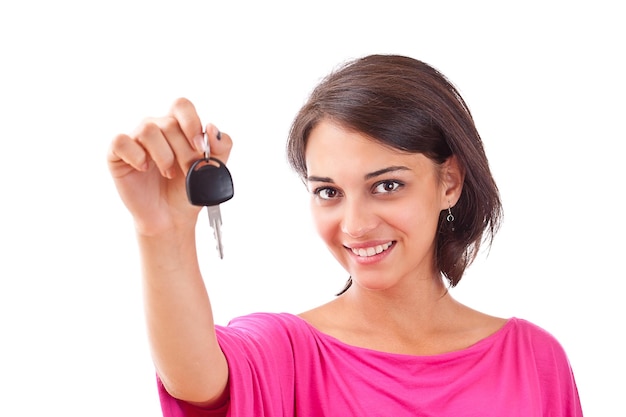 Woman holding car keys