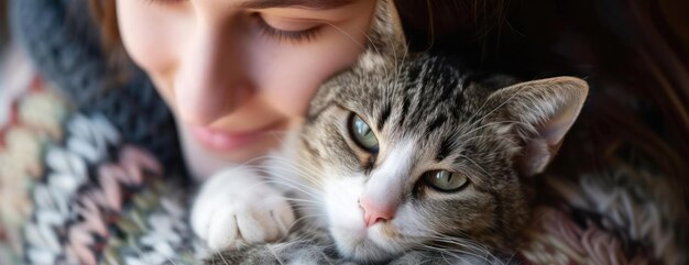 Woman Holding Cat in Arms