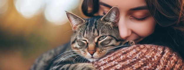 Woman Holding Cat in Arms