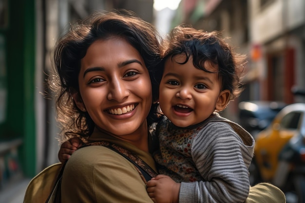 A woman holding a child in her arms