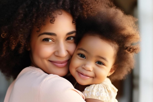 a woman holding a child with the words  mother  on the back