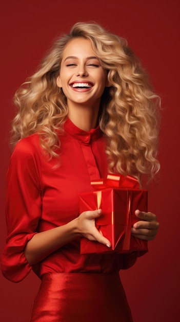 Женщина держит рождественскую подарочную коробку