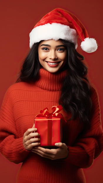 Woman holding a Christmas giftbox