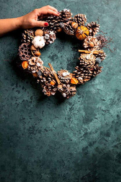 Woman holding Christmas wreath