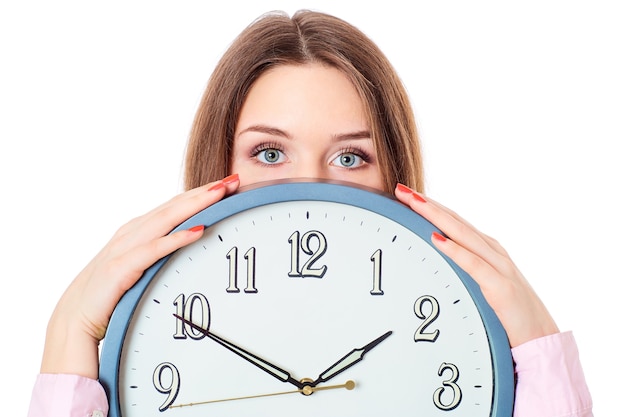 Woman holding clock