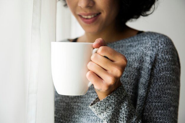 女の子、保有、コーヒー、カップ