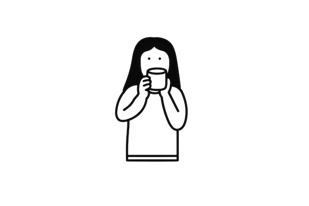 커피를 들고 있는 여성이 카 블랙을 그리고 있다