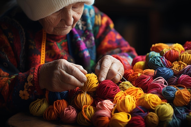 woman holding colored threads