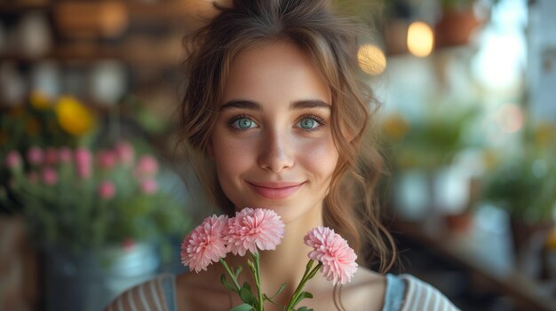 Woman Holding a Colorful Bouquet of Flowers in Front of Her Face