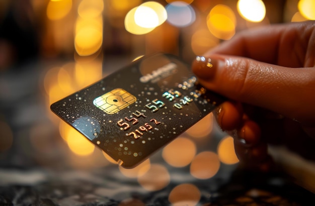 Woman holding credit card in her hand