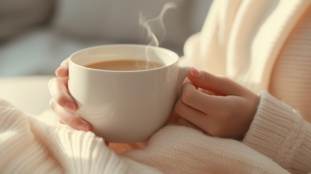 woman holding a cup of coffee ai