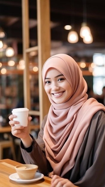 Photo a woman holding a cup of coffee in her hand