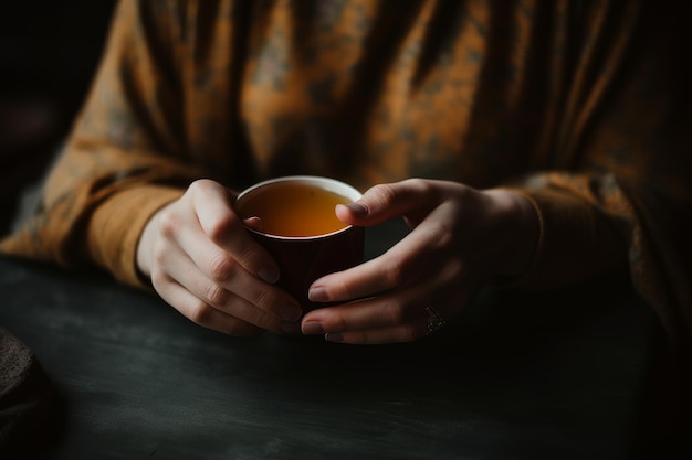 Генеративный ИИ женщины, держащей чашку чая