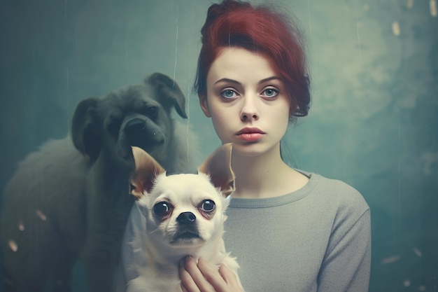 woman holding dog isolated on Beautiful young woman with a smiling Yorkshire Terrier dog Closeup photo Pet care people and pets