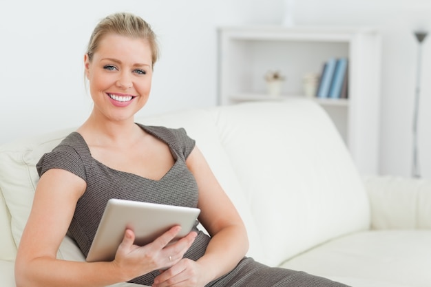 Woman holding an ebook