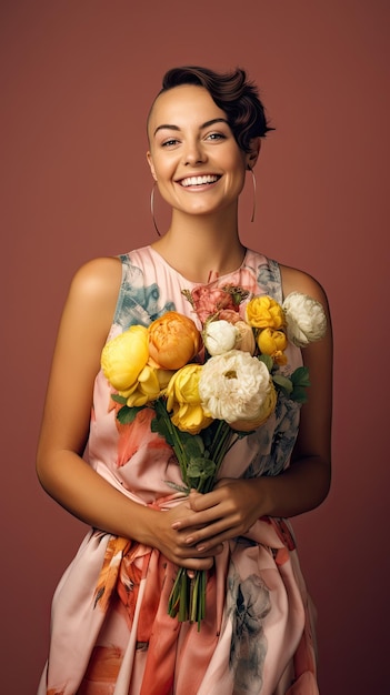 Woman holding flower bouquet florist bald