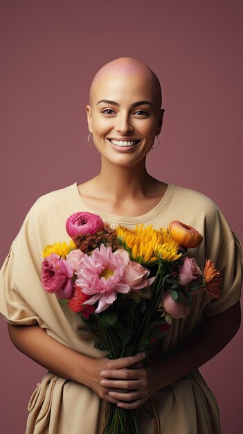 Photo woman holding flower bouquet florist bald