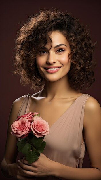 Woman holding flower bouquet florist short curly hair
