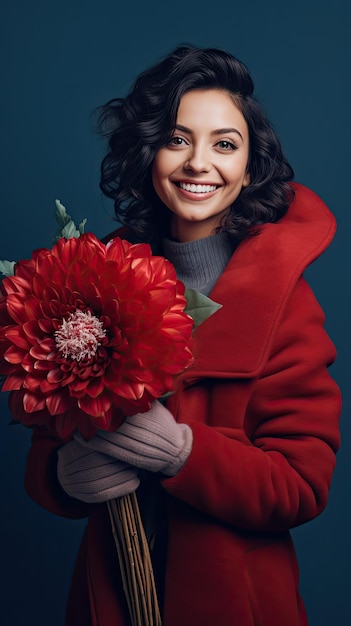 Woman holding flower bouquet florist in winter